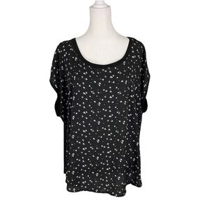 Torrid Womens Black Star Print Blouse Cap Sleeves Draped Top Shirt sz 4XL